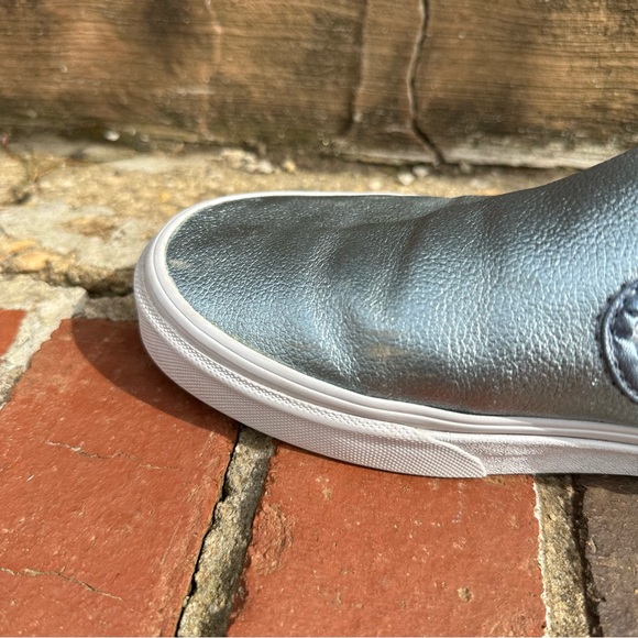 Vans Classic Slip On Metallic Blue-ish Gray Leather Sneakers M 6.5 Ladies 8 - Picture 7 of 14